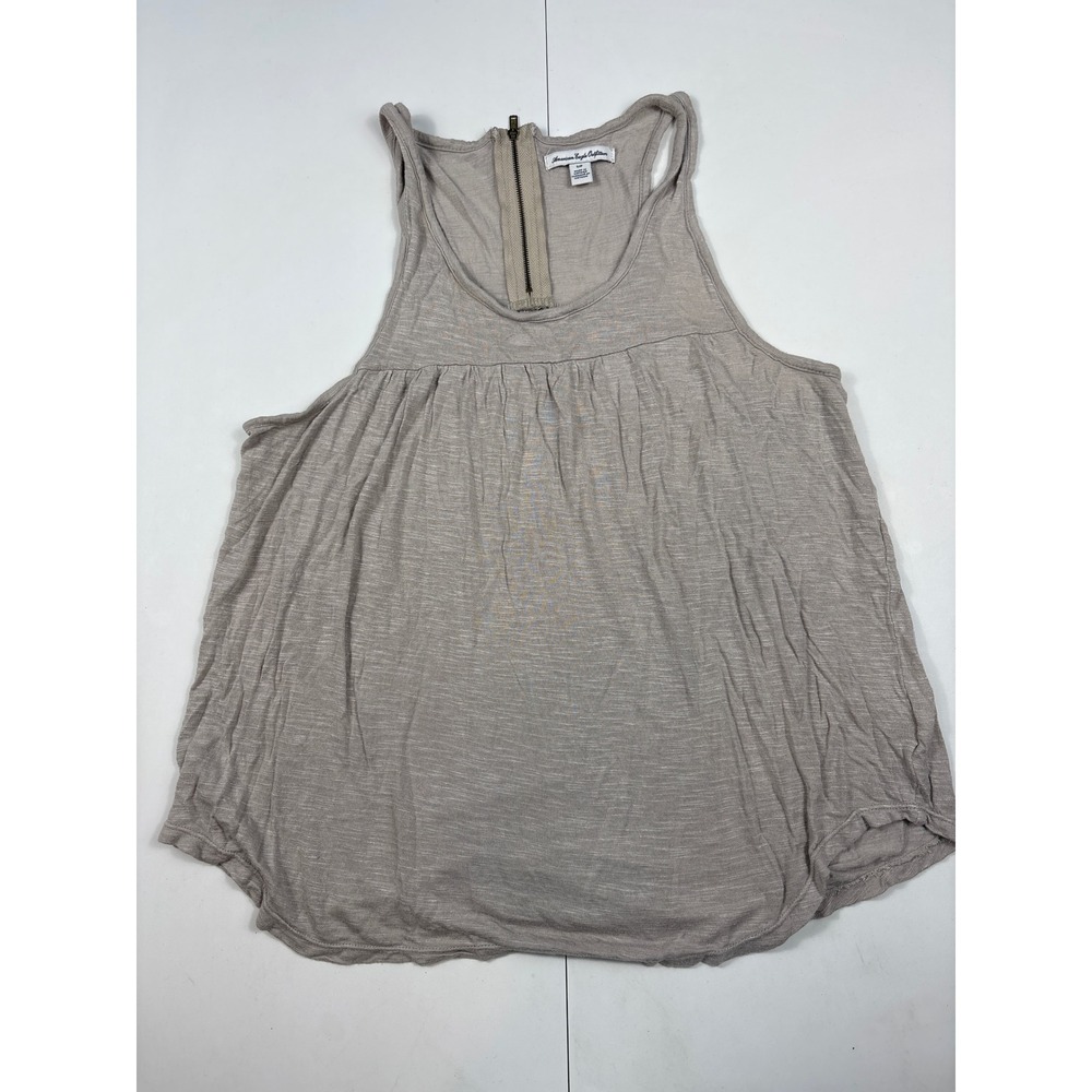 American Eagle Outfitters Taupe Slub Knit Babydoll Tank Top Back Zipper PS